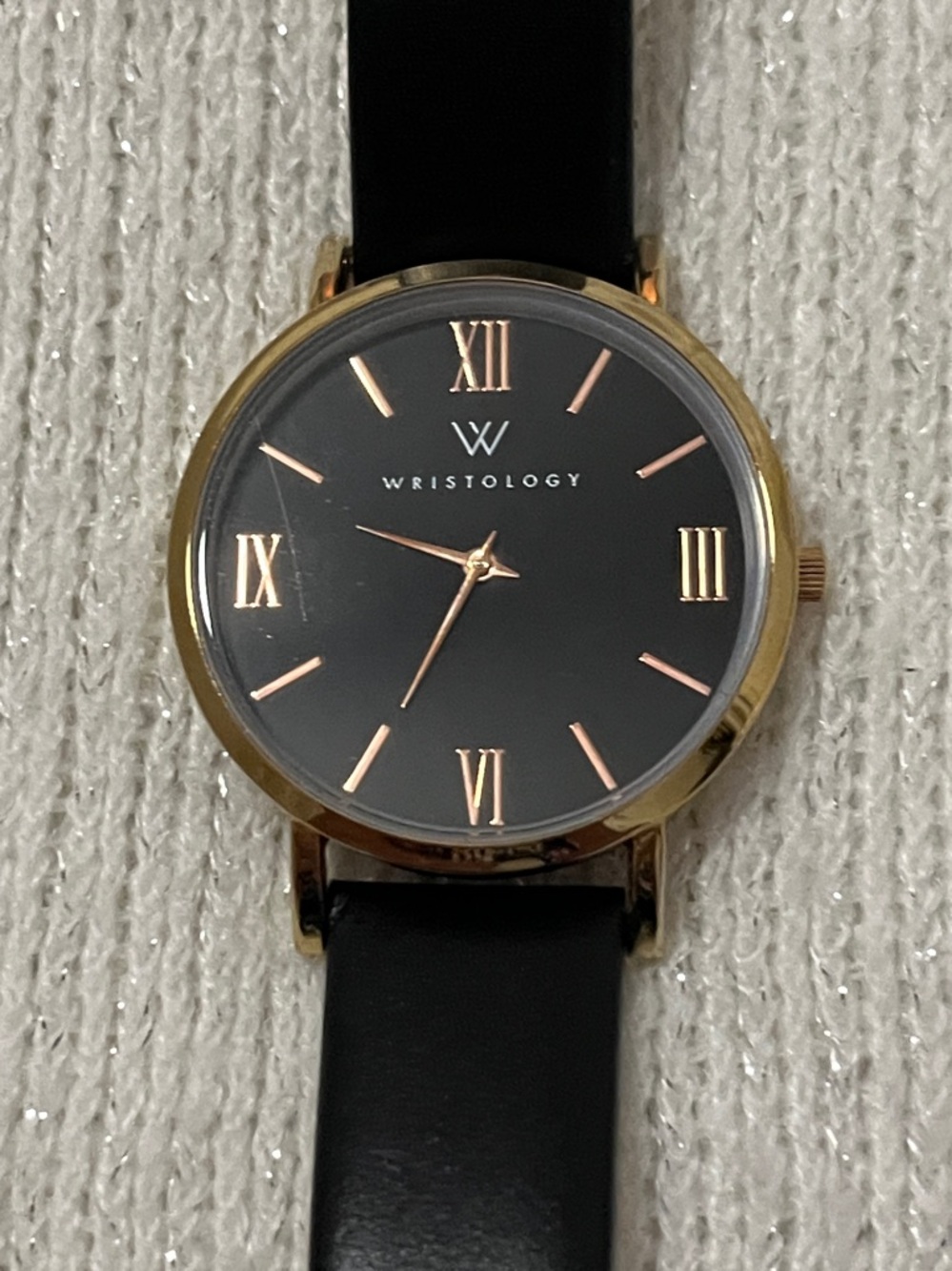 Wristology Women's Black Leather Strap Watch with Gold-Tone Case